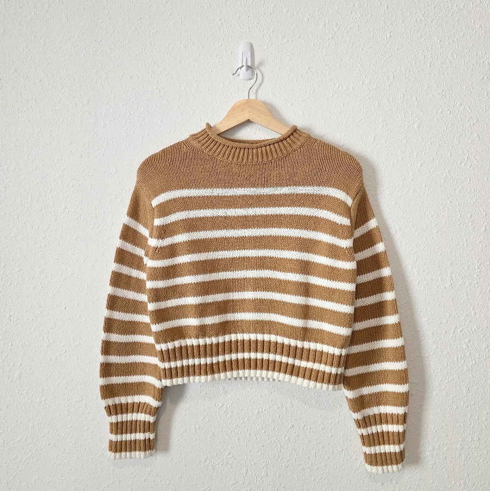 J.Crew Neutral Striped Rollneck Cotton Sweater XXS/XS